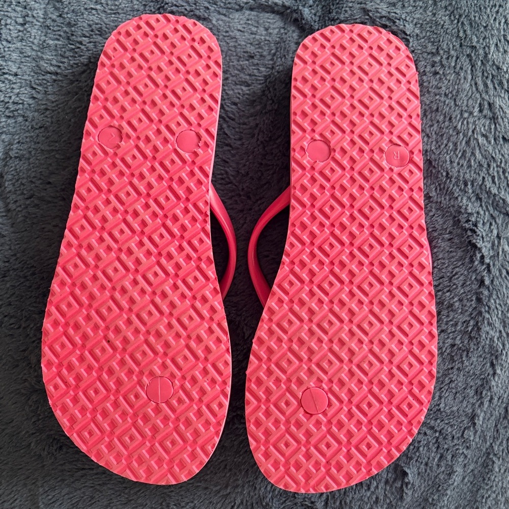 Tory Burch Emory Logo Thin Vibrant Pink and Orange Flip Flops, Size 9 - Picture 2 of 2